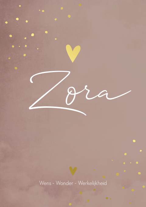 Geboortekaartje oudroze stippen Hartjes goudfolie