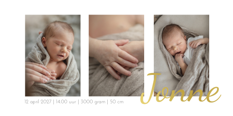 Geboortekaartje goudfolie jongen babyfoto