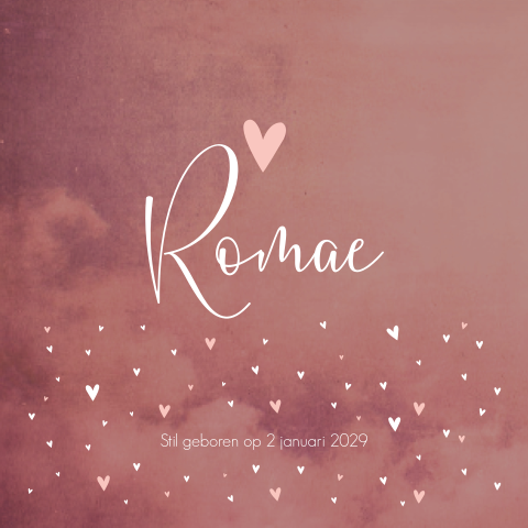 Rouwkaart meisje roze romantisch hartjes