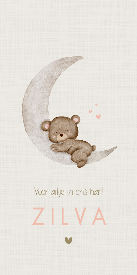 Rouwkaart Meisje Slapend Beertje Maantje