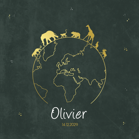 Geboortekaartje jongen dieren wereldbol