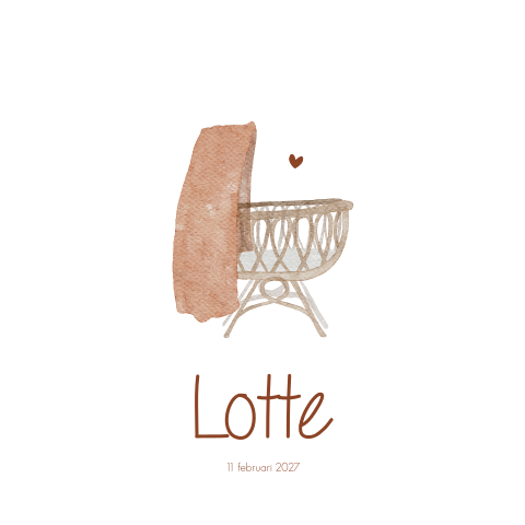 Geboortekaartje Wiegje Meisje Hartjes Waterverf