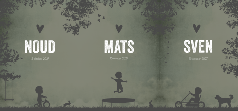 Geboortekaartje Drieling Luikkaartje Groen Stoer