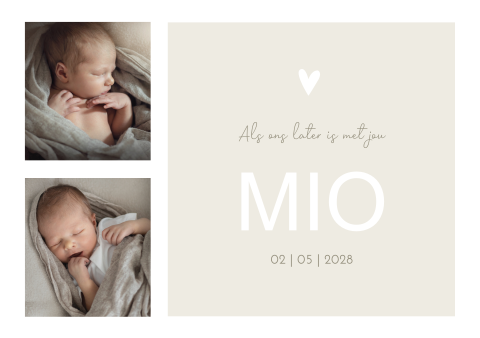 Geboortekaartje Jongen Babyfoto Beige Tijdloos