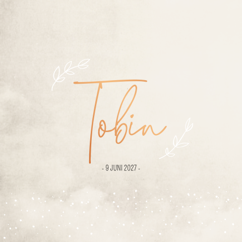 Geboortekaartje jongen beige koperfolie gewolkt