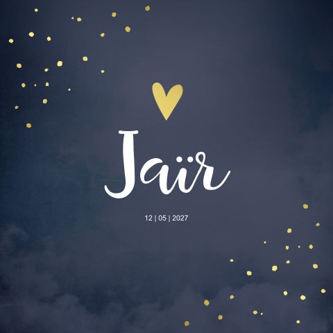 Geboortekaartje jongen blauw goudfolie stippen