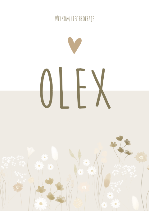 Geboortekaartje Jongen Neutraal Beige Bloemen