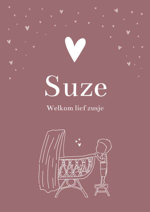 Geboortekaartje Meisje Wiegje Lijntekening Kinderen