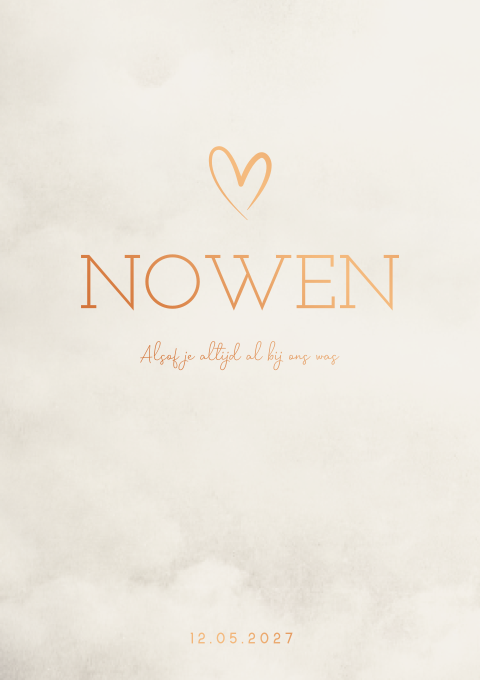 Geboortekaartje jongen gewolkt beige koperfolie