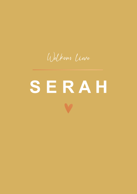 Geboortekaartje meisje okergeel koperfolie hartje