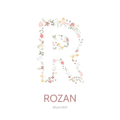 Geboortekaartje Meisje Initiaal Bloemen letter