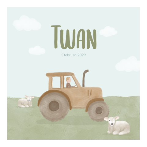 Geboortekaartje jongen trekker boerderij