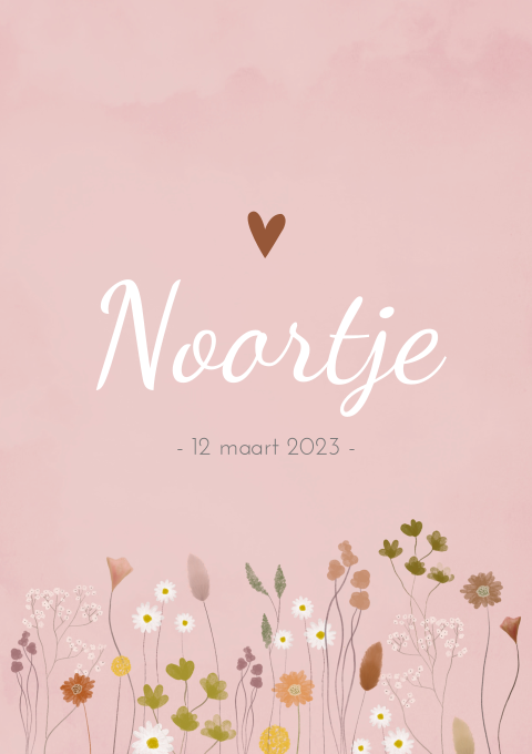 Geboortekaartje meisje bloemen hartje roze