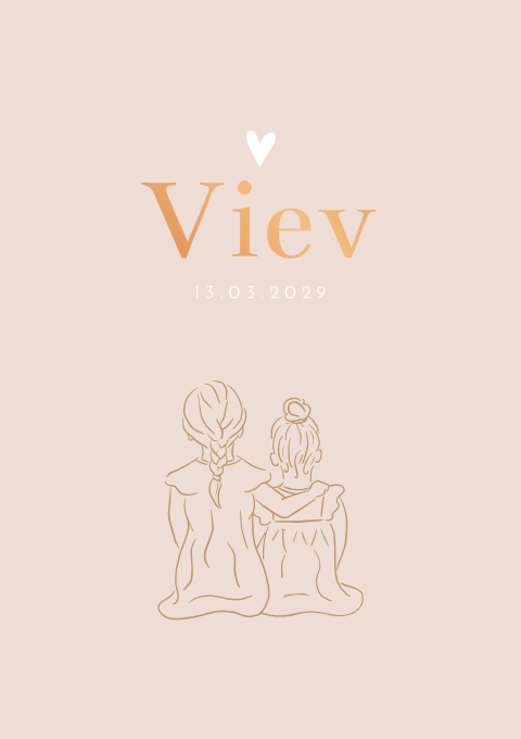 Geboortekaartje Meisje Zusje Lijntekening