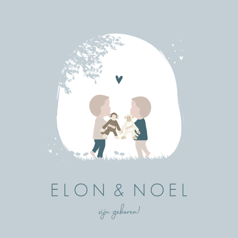 Geboortekaartje Tweeling HappyHorse Broertjes Blauw