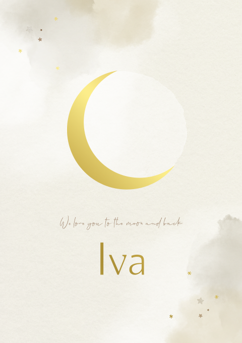 Geboortekaartje Meisje Watercolor Maan Wolken