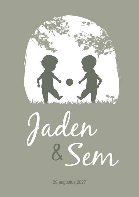Geboortekaartje Tweeling Groen Voetbal Jongens