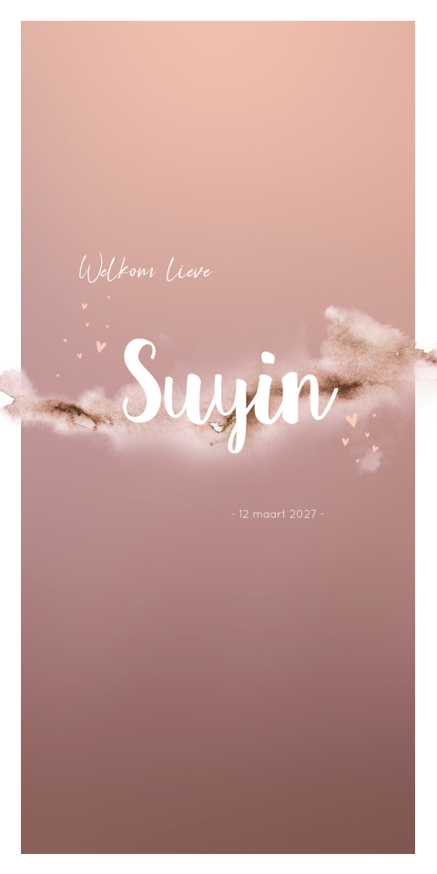 Geboortekaartje Romantisch Roze Waterverf