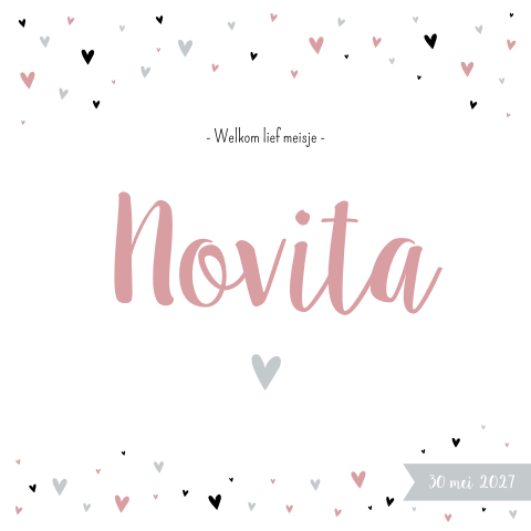 Geboortekaartje Meisje Hartjes Roze Schattig