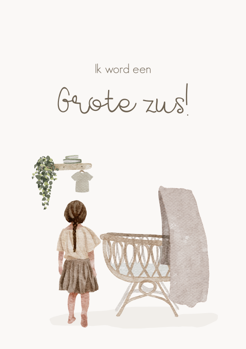 Zwangerschapsaankonding Jongen Wieg Zusje Waterverf