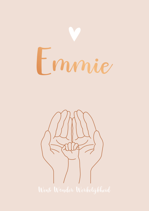 Geboortekaartje Handen babyhandje Hartjes Koper