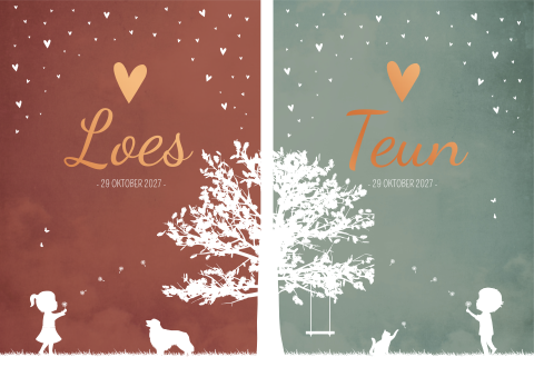Geboortekaartje Tweeling Set Boom Illustratie