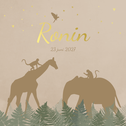 Geboortekaartje Taupe Olifant Giraffe Aapjes