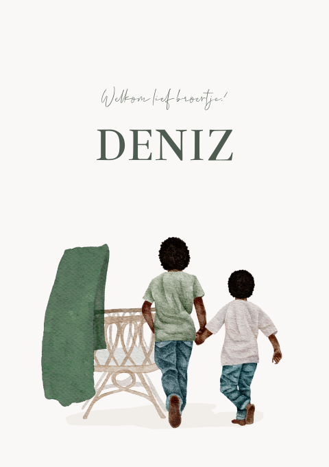 Geboortekaartje Jongen Broers Getint Waterverf