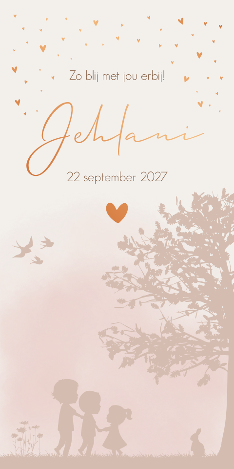 Geboortekaartje Meisje Roze Silhouet Illustratie Boom