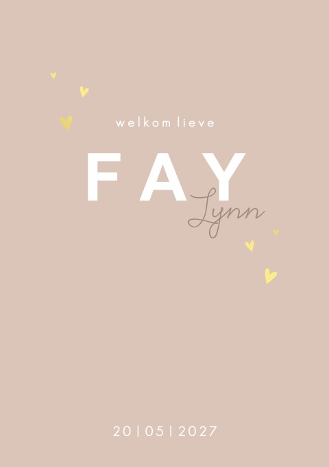 Geboortekaartje Meisje Hartjes Goud Oudroze