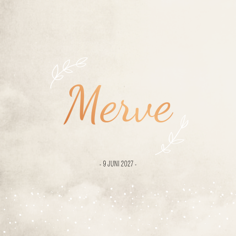 Geboortekaartje meisje beige koperfolie gewolkt