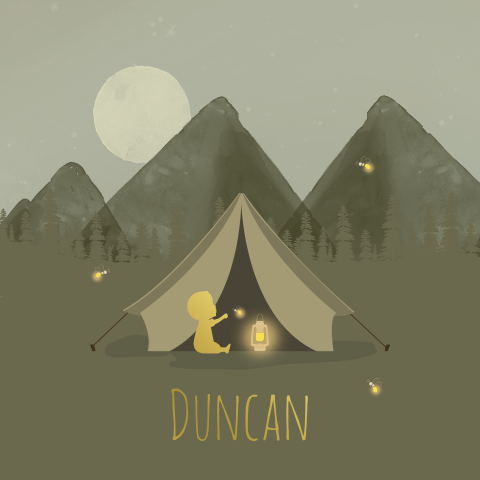 Geboortekaartje Jongen Vuurvliegjes Kamperen Silhouet