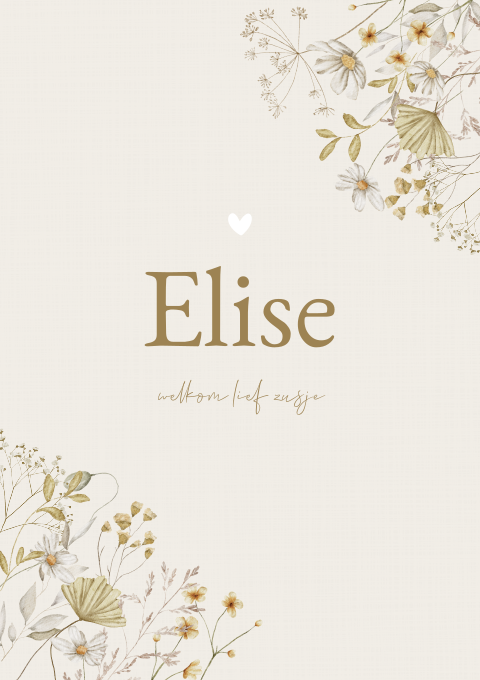 Geboortekaartje Meisje  Aquarel Veldbloemen Naturel