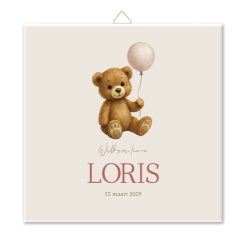 Geboorte tegel Teddybeertje Ballon Roze