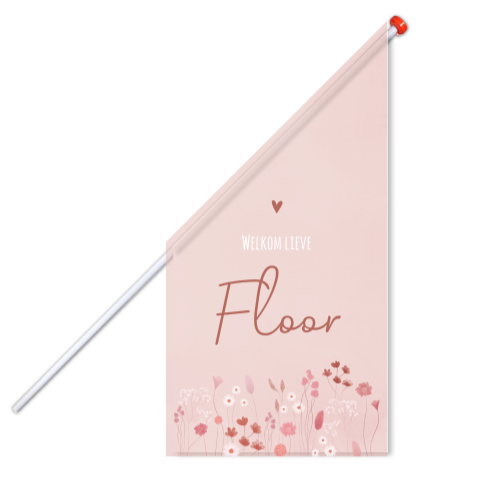 Vlag L Meisje Bloemetjes Roze