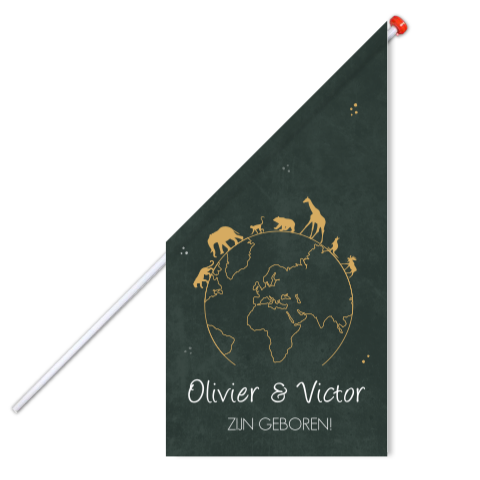 Vlag L Tweeling Dieren Wereldbol