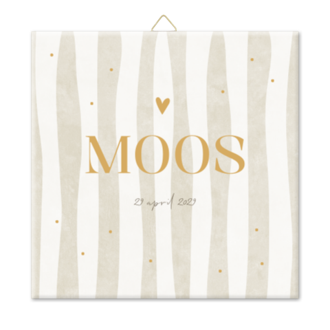 Geboorte tegel strepen beige hartjes