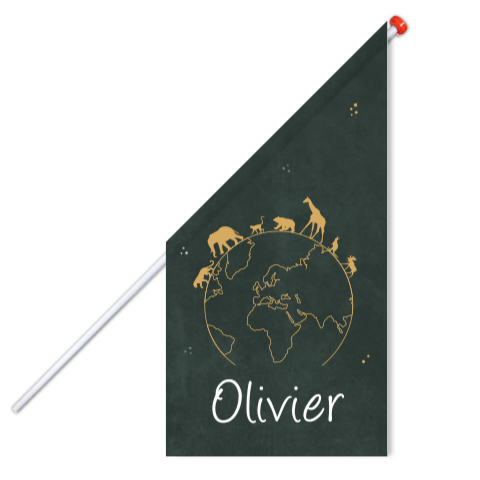 Vlag L Donkergroen Dieren Wereldbol