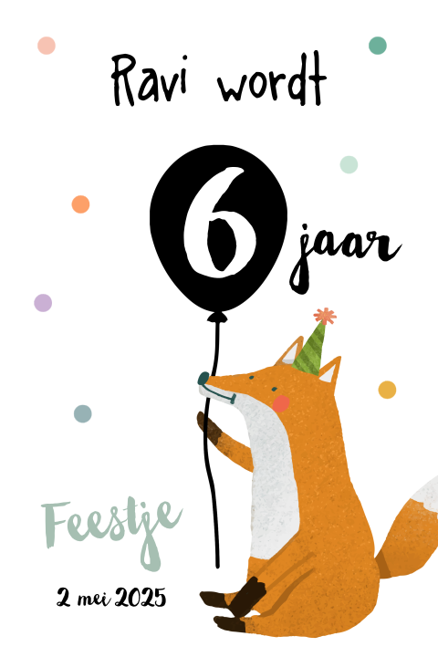 Uitnodiging voor kinderfeestje met vosje en ballon