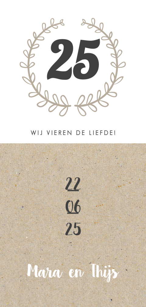 Enkele staande jubileumkaart met kraft voor 25 jaar