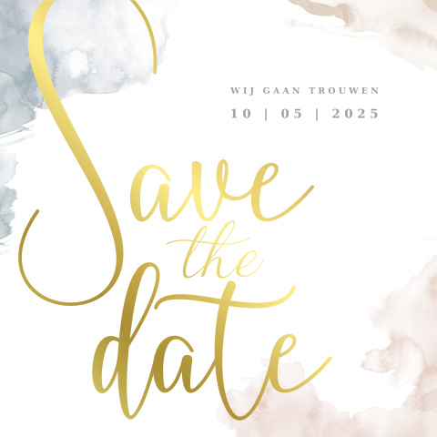 Mooie save the date kaart met watercolor en goudfolie