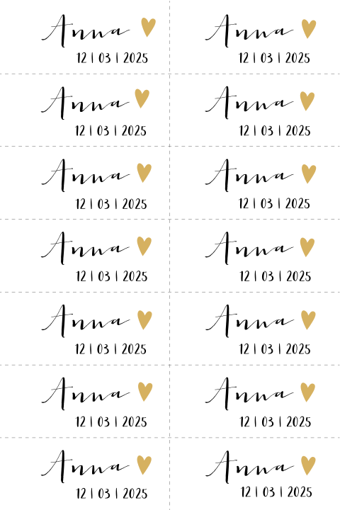 DIY label met naam en hartje 7x3cm