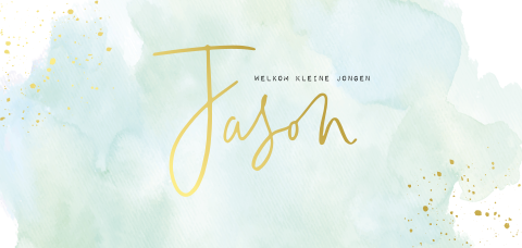 Hip geboortekaartje jongen mint watercolour met goudfolie
