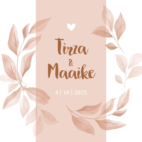 Trendy trouwkaart met watercolor blaadjes roze