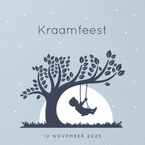 Uitnodiging kraamfeest jongen met boom en schommel silhouet