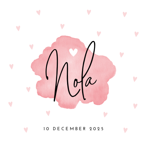 Hip geboortekaartje met roze wolk in watercolor