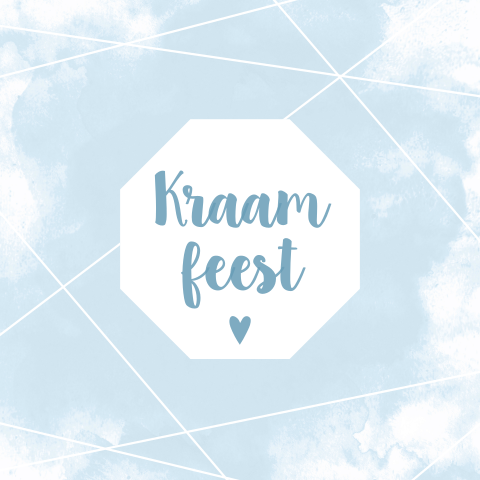 Uitnodiging Kraamfeest met blauwe wolk en lijnen