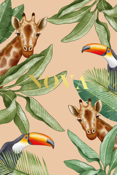 Hip geboortekaartje met jungle dieren en goudfolie