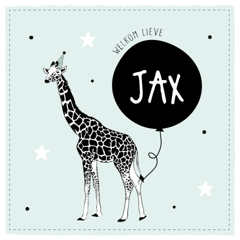 Stoer mint kleurig geboortekaartje voor een jongen met safari dieren