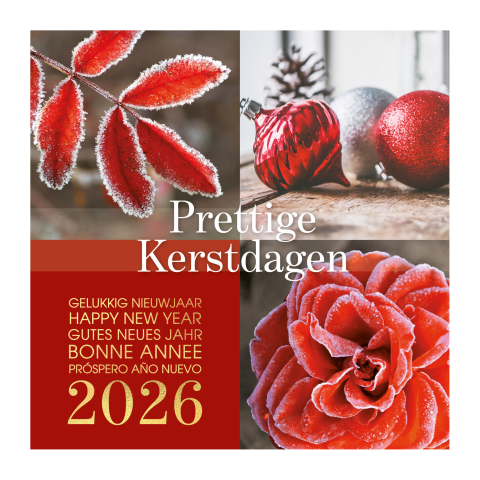 Rode kerstkaart winterse sfeer en jaartal in goudfolie look